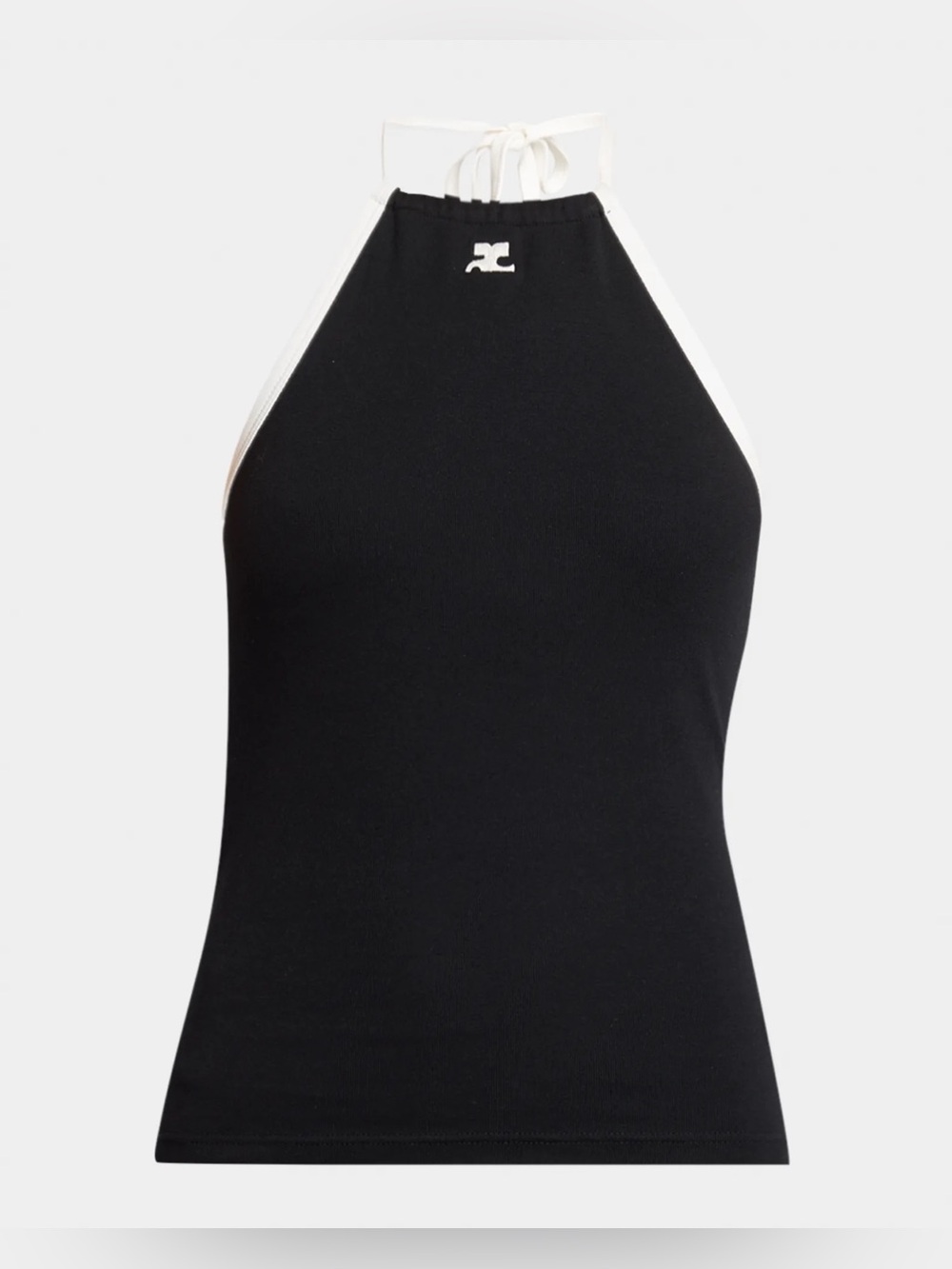 Courreges Logo Contrast Tie-Back Tank Top - Black/Heritage White